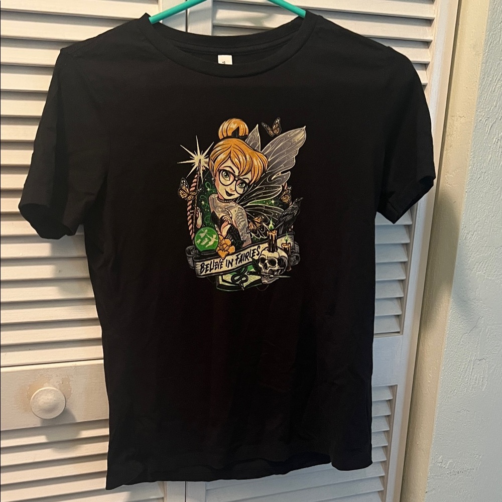 #1644+  Black Graphic Fairy Tee - Believe in Fairies